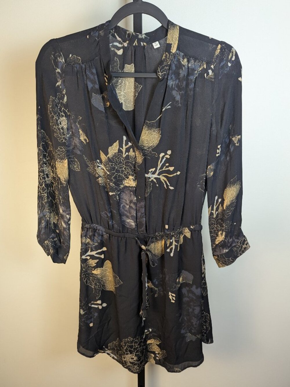 Babaton 100% Silk Moody Floral Mini Dress | Drawstring Waist | Sz XS